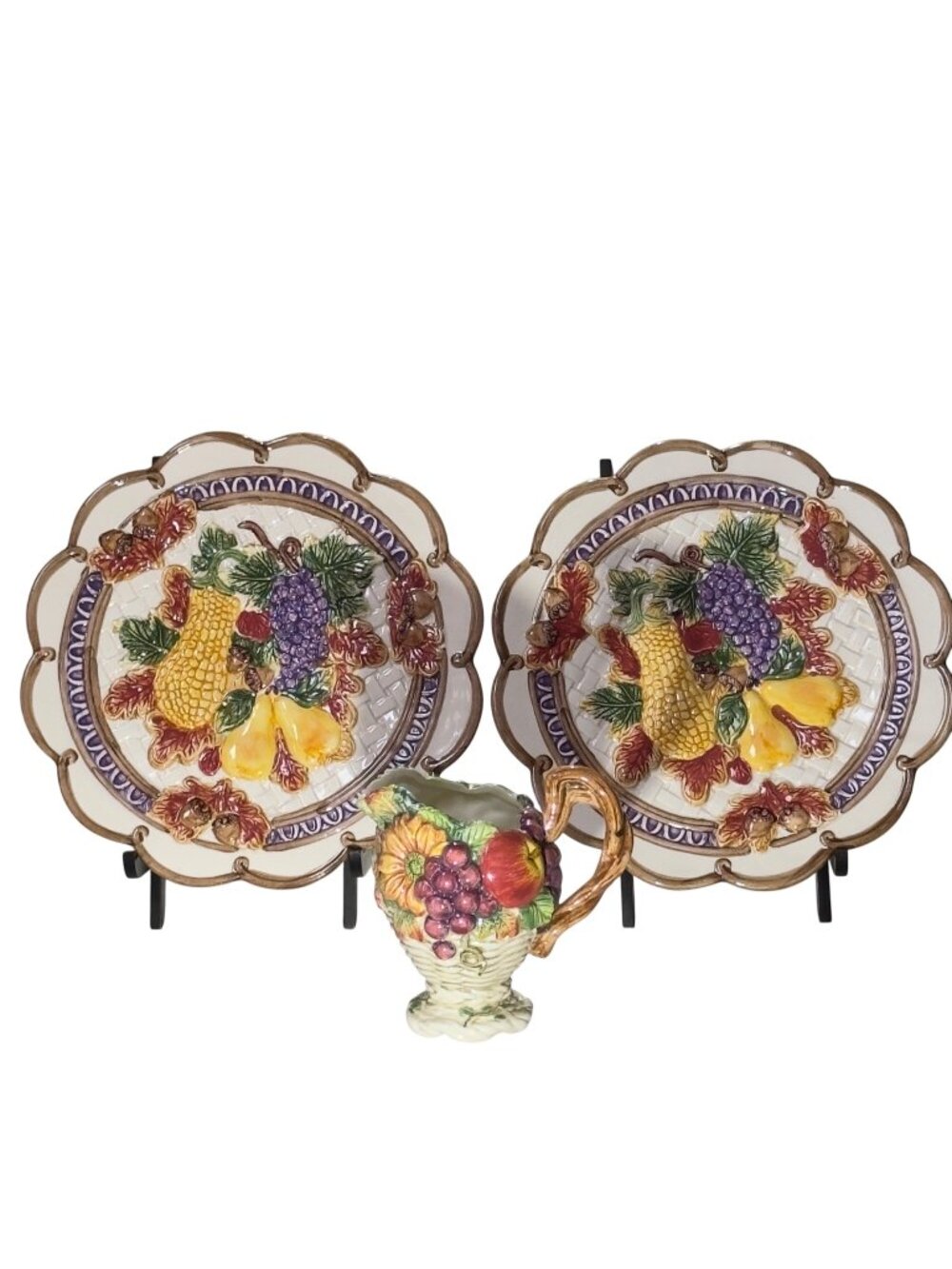 Fitz & Floyd Omnibus 1995 Fruit & Vegetable Ceramic Plate Set & Pitcher